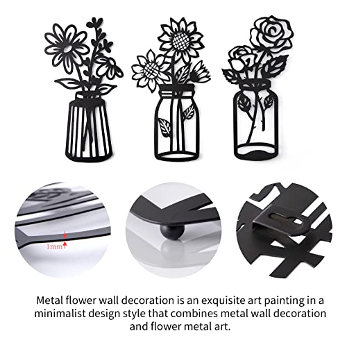 Set Of 3 Metal Flowers Wall Decor Metal Flower Minimalism Metal Flower Wall Art Decor Wall Art Black Flower Iron Decor Metal Wall Sculpture For Patio Balcony Bathroom Decor Wall Art Bathroom Decor #TOP2