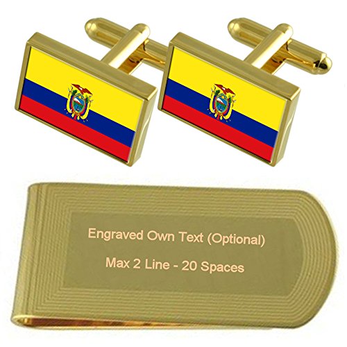 Gemelos Bandera de Ecuador Dorados con Sujeta Billetes para Bodas y Eventos de Gala Masculinos