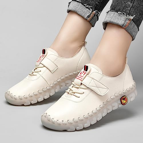 Image of Women's Tendon Soft Sole Casual Orthopedic Shoes Fashion HandSewing Leather Non-Slip Flat Loafers Low-top Outdoor Comfy Breathable Walk Mam Nurse Shoes