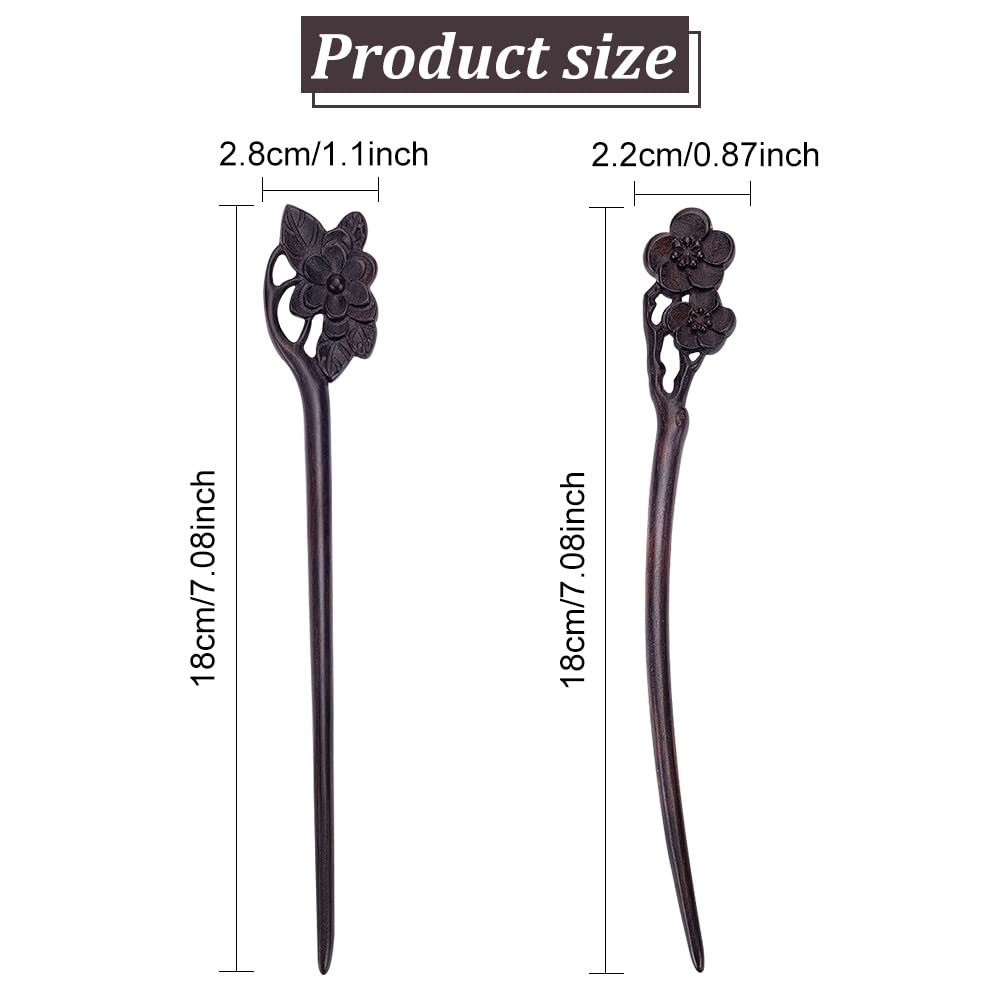 WEBEEDY 2 PCS Handmade Carved Wooden Hair Pin Wooden Hair Stick for Buns Hair-Fork Vintage Chinese Hairs Chopsticks for Women Handmade Gifts Long Hair Accessories (Lotus,Plum Blossom) - Image 2