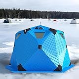 【INSTALLATION FACILE】 : Cette tente de pêche sur glace avec base est équipée d'un système de cordes pop-up pratique, permettant une installation en quelques minutes et un démontage tout aussi simple. Les ancrages à glace autotaraudeurs en acier sont robustes et durables, résistant à la flexion même sous pression. Associés à de solides cordes de fixation, ils maintiennent fermement la tente au sol.