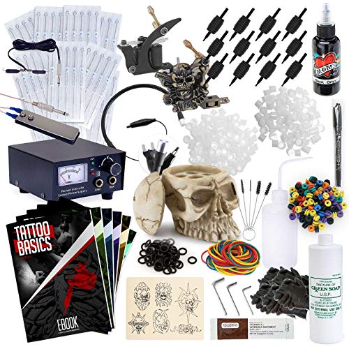 Rehab Ink Complete Tattoo Set W/ 2 Machines, Power Supply, Millennium Mom's Ink, Skull Ink Holder & More #TOP16
