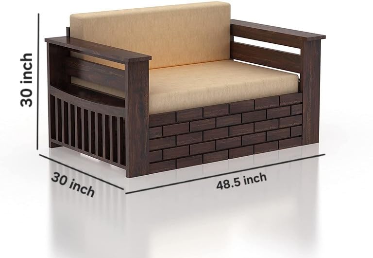 Image of Solid Sheesham Wood Sofa Cum Bed 2 Seater | Wooden Foldable Double Bed for Living Room with Headboard & Storage | Bed Cum Sofa with Mattress for Bedroom Furniture (Walnut Finish)