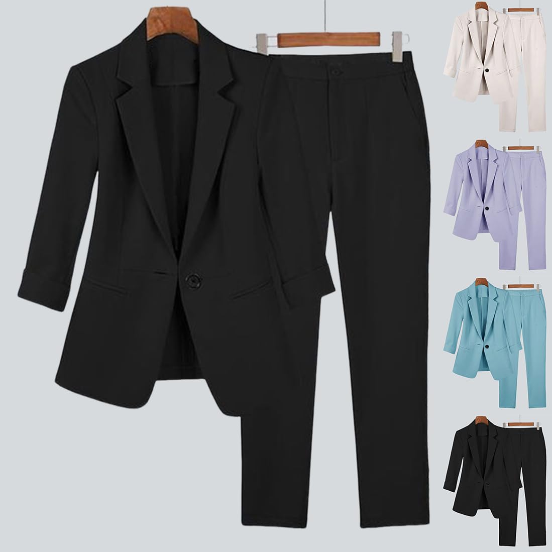 shownicer Tailleur Femme 2 Pièces Elegant à Manches Longues Slim Fit Blazer Veste Formel Bureau Travail Pantalon Costumes Revers Manteau OL Ensemble