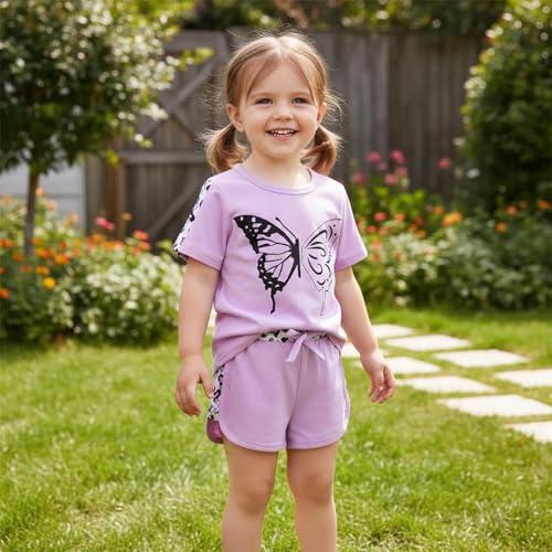Image of Toddler Girl Clothes Kids Summer Outfits Short Sleeve Leopard-Print T-Shirt and Shorts 2 Piece Set 2-8 Years