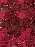Sedona Designz 48/50' Wide Corded Queen Floral Lace Fabric with Sequins – Mesh Embroidered Fabric with Scalloped Edges for Prom, Bridal Gowns, Décor & Craft Projects