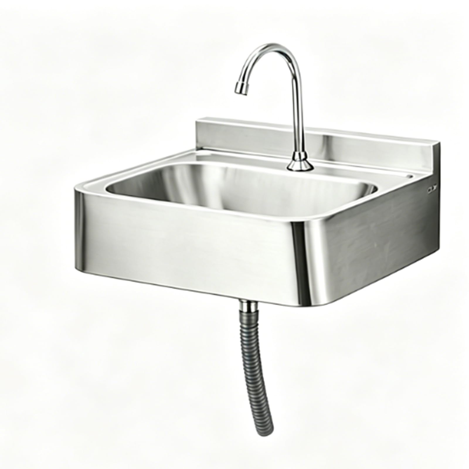 Fregadero de pared de acero 304 sin entrada con juegos de grifo, lavabo comercial de metal cepillado para lavandería, baño, kit Clete Draina incluido