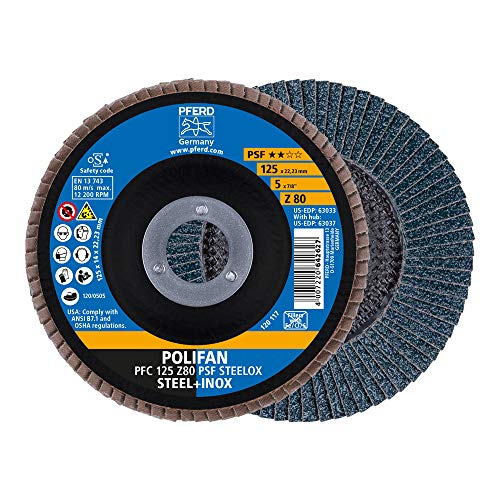 PFERD Polifan PSF Abrasive Flap Disc, Type 29, Round Hole, Phenolic Resin Backing, Zirconia Alumina, 4-1/2