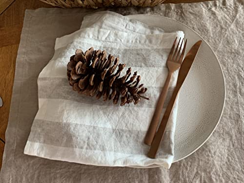 Linen Napkins – 100% French Flax – Stonewashed Pure Linen Cloth Napkins – Mitered Corners – Set Of 4 (Natural Stripe) #TOP5