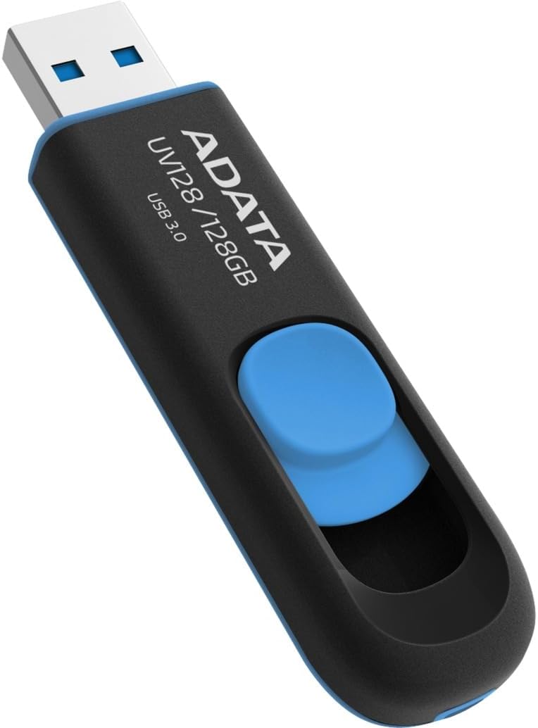 ADATA UV128 128GB USB 3.0 Retractable Capless Flash Drive, Blue (AUV128-128G-RBE)