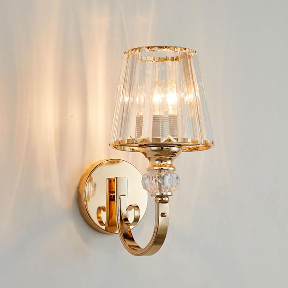 MESOVFCA Minimalist Rustproof Metal Wall Lamp Crystal Shade - Elegant Medieval Style Indoor Lighting Fixture(A)