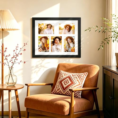 Image of DUENPY 10.5x13 Picture Frame 5-Opening 3.5x5 Collage Picture Frame Displays Five 3.5x5 inch Photos Collage Wall Decor Wall Hanging or Tabletop Black