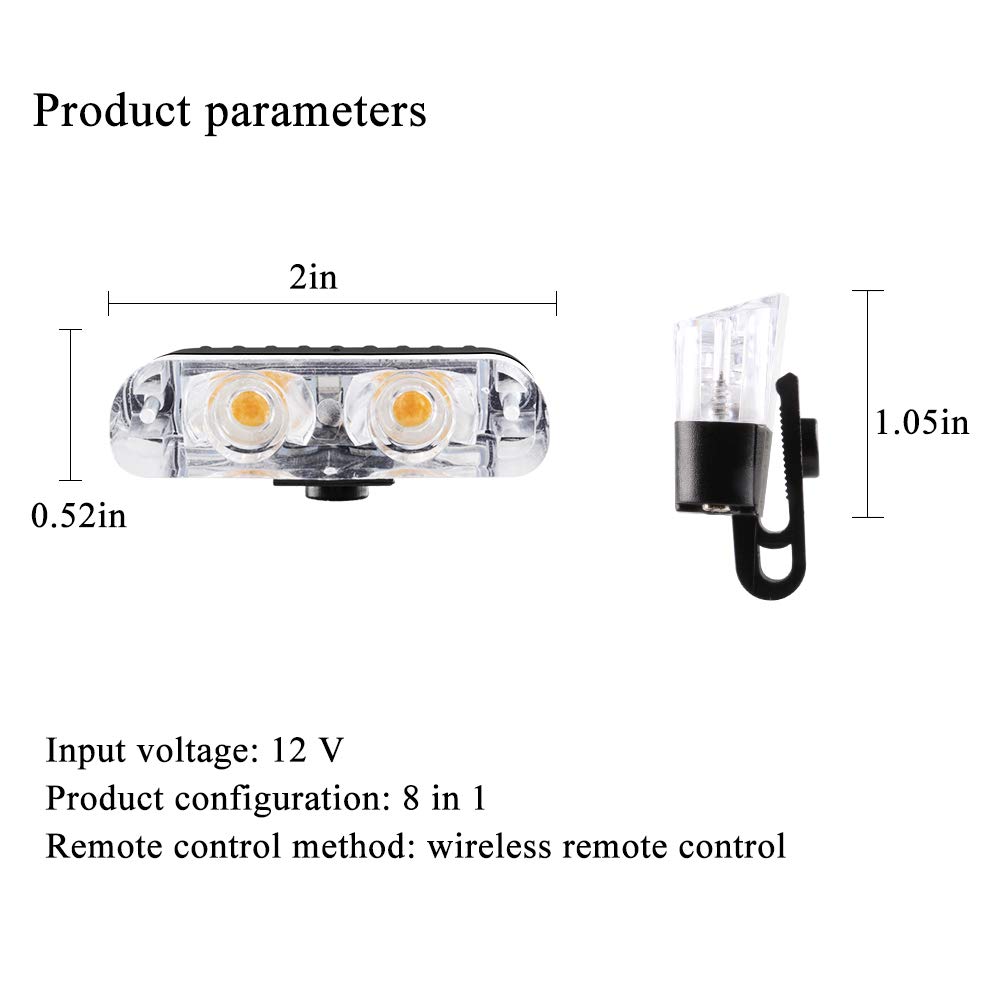 8 en 1 LED luces estroboscópicas emergencia para camión vehículo advertencia intermitente rejilla guía flash DRL policía coche motocicleta DC12V control remoto inalámbrico (amarillo+blanco)