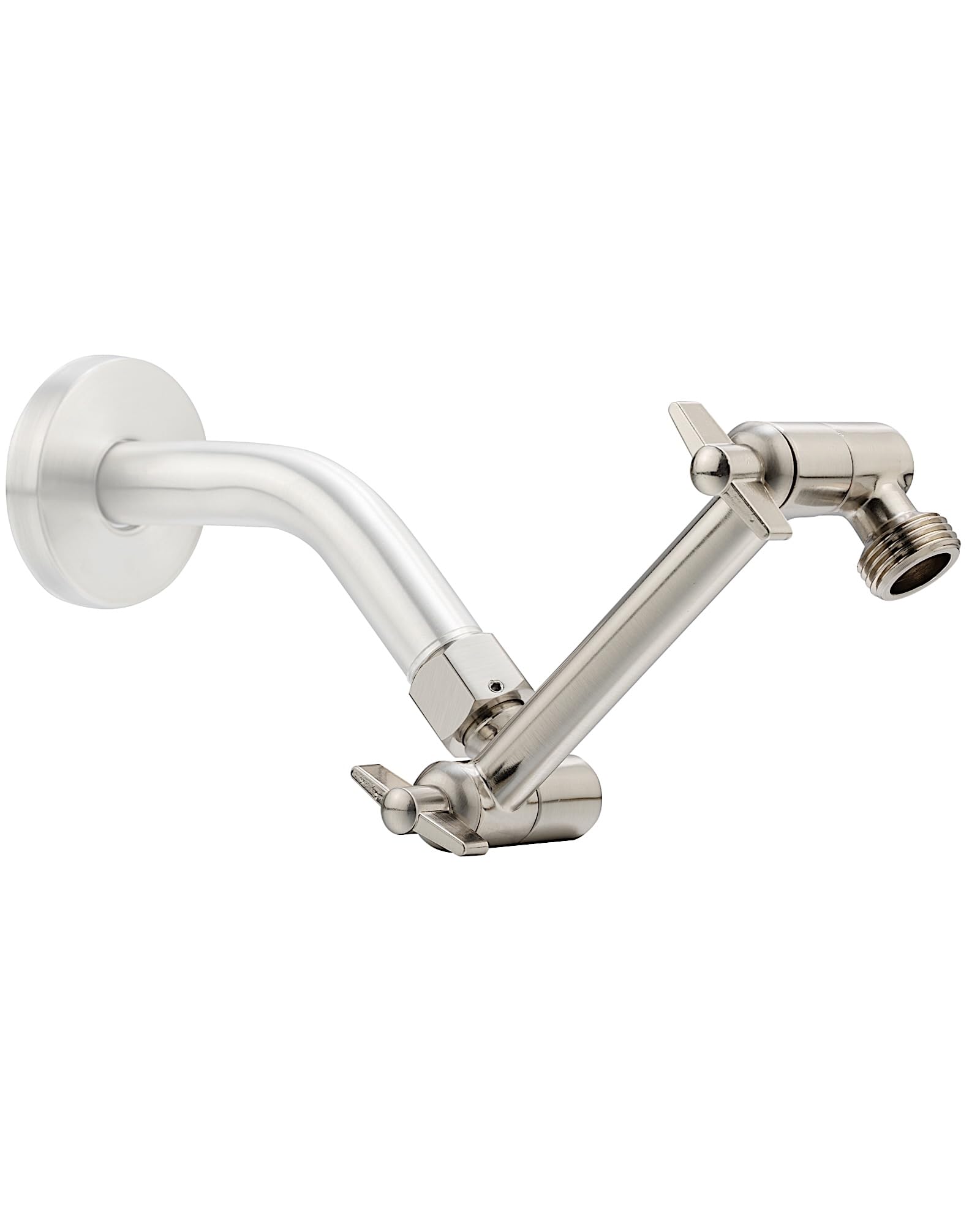 Singing Rain 2. Nickel Brushed 5 Inch Adjustable Shower Head Extension Arm With Locking Set Screw, Brass Nickel Brushed Angle Height Adjustable, Easy To Install, G1/2 Universal Connector Compatible (Nickel Brushed)