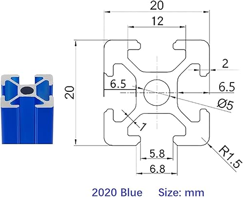 Miniatura 2 de Paquete de 2 perfiles de extrusión de aluminio 2020 de longitud de 47.24 pulgadas47.244 in, azul, 0.787 x 0.787 in, serie 20 T, tipo T, perfiles de