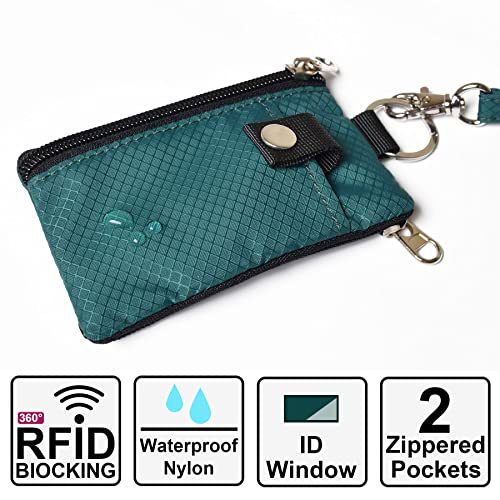 Image of CHENSPRX Minimalist RFID Blocking Small Wallet with ID Window,WaterResistant Zip Id Case Wallet with Lanyard Keychain for Cards,Cash,Travel,Women,Men