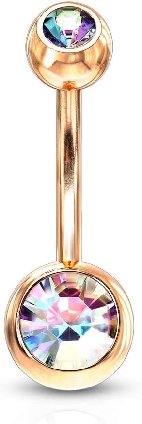 Pierced Owl - 14GA Double CZ Crystal Rose Gold Plated Belly Button Ring