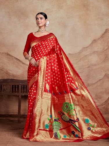 Image of EthnicJunction Women's Silk Blend Woven Paithani saree With Blouse Piece | Wedding Saree | Heavy Saree