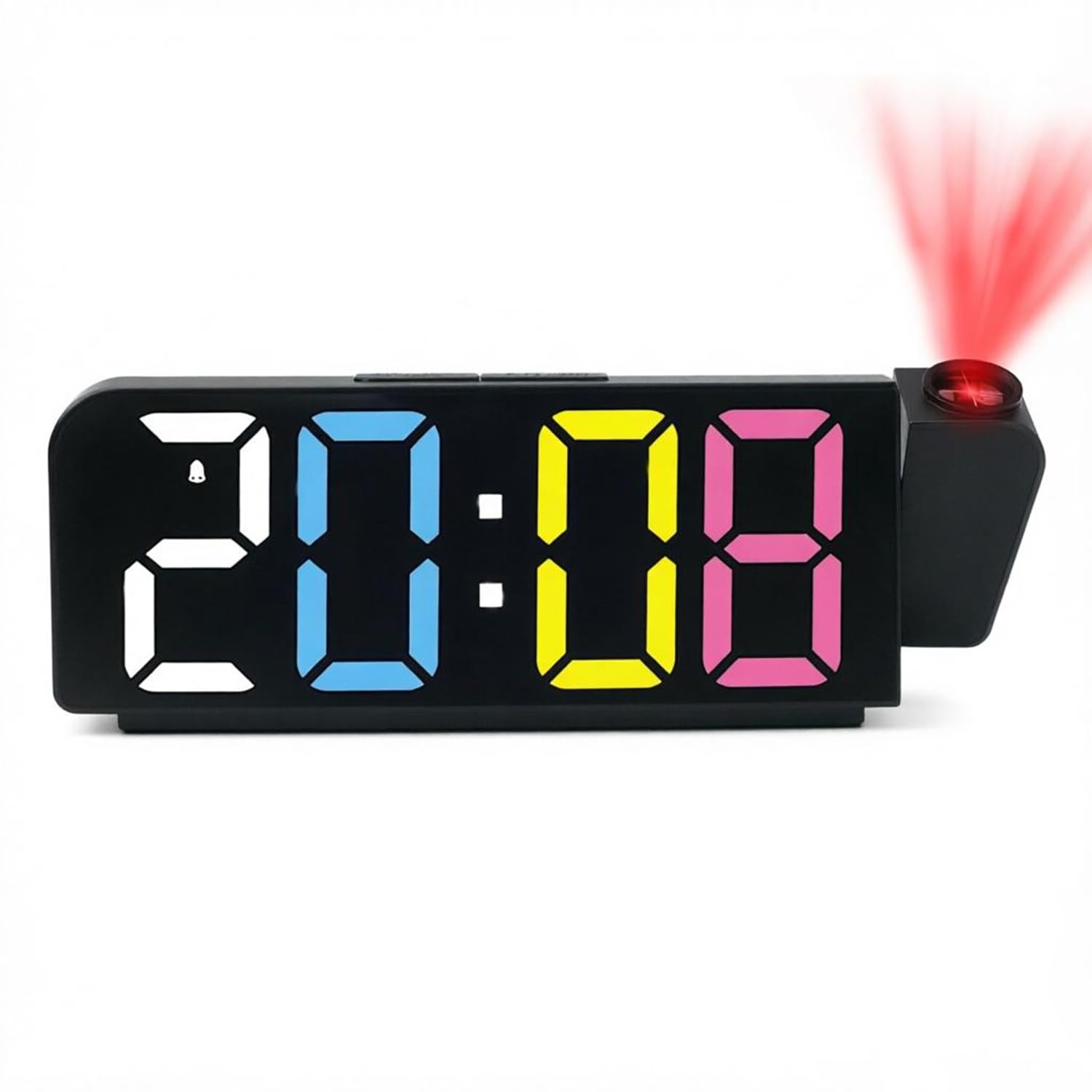 Tisaika Digital Alarm Clock Bedside Projection 7.9'' LED Alarm Clocks with Colorful Digit 180° Rotatable Projector Adjustable Brightness Temperature Date Snooze Night Mode Time Memory for Bedroom Home