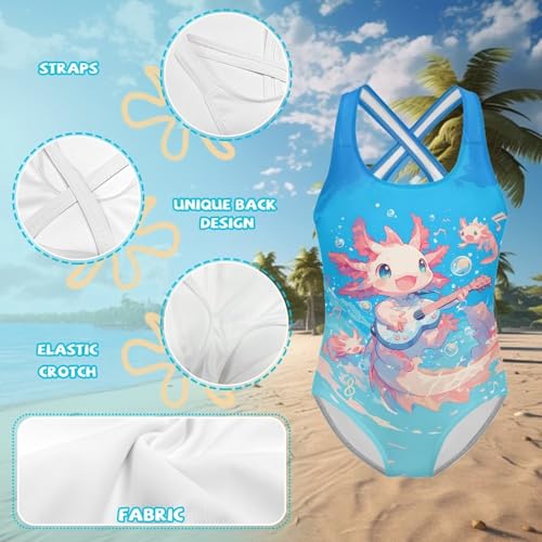Image of Girls One Piece Swimsuits Teens Sleeveless Back Cross Strap Bathing Suit Kids Quick Dry Cute Beach Swimwear(5-14)