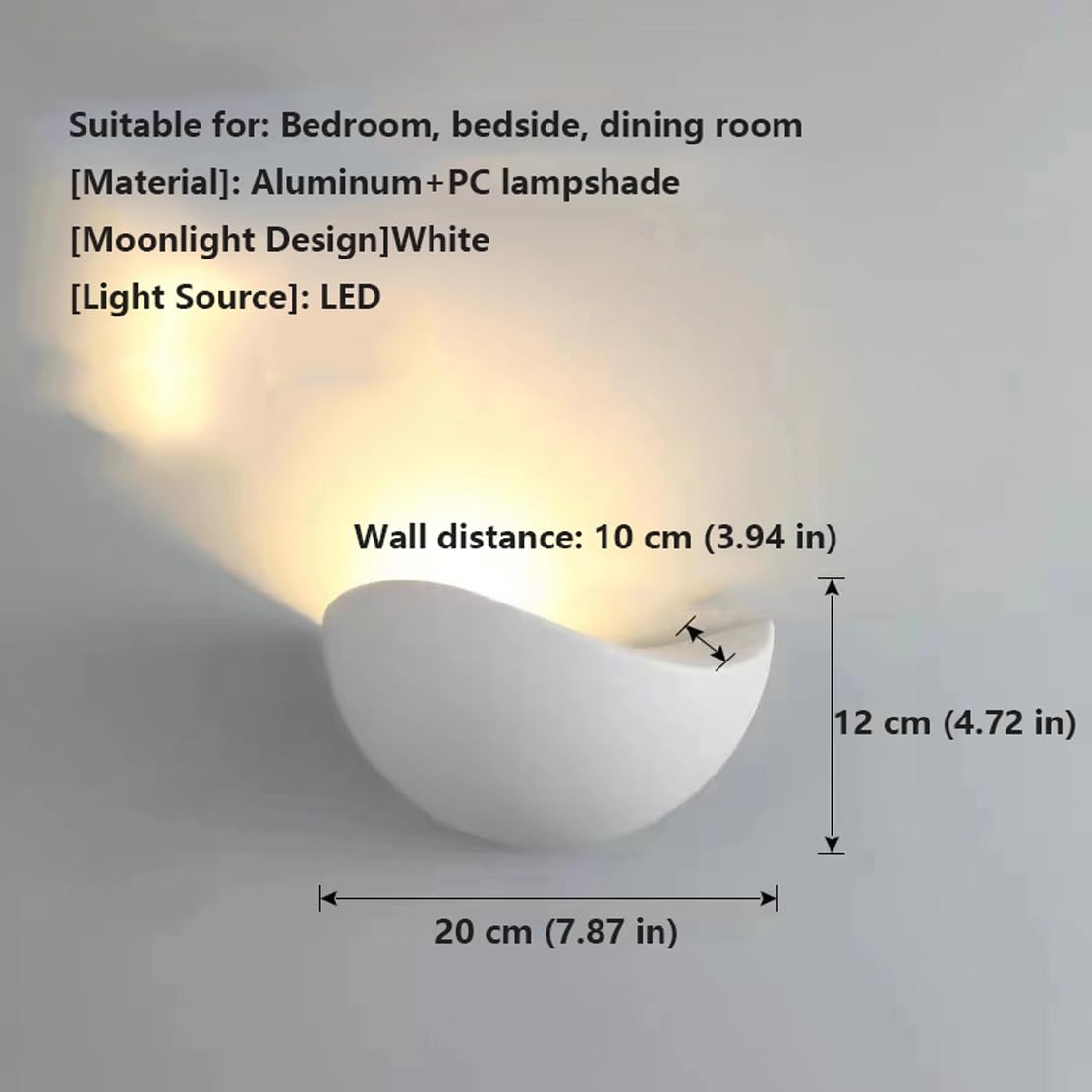 Nowoczesna i minimalistyczna lampa ścienna LED w kształcie półksiężyca, światło w górę i w dół, ciepła biel 3000 K, do sypialni, salonu, korytarza, czarno-białe aluminium (białe)
