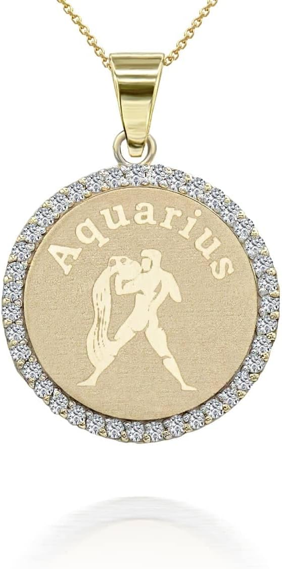 14K Yellow Gold Diamond Accented Zodiac Astrological Sign Charm Personalized Pendant Necklace (G-H Color, SI1-SI2 Clarity) - Choice of Length and Zodiac Sign