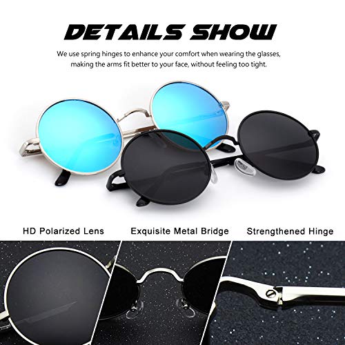 Image of CGID Retro Round Polarized Sunglasses Mens Womens Circle Metal Hippie Shades UV400 Protection E01