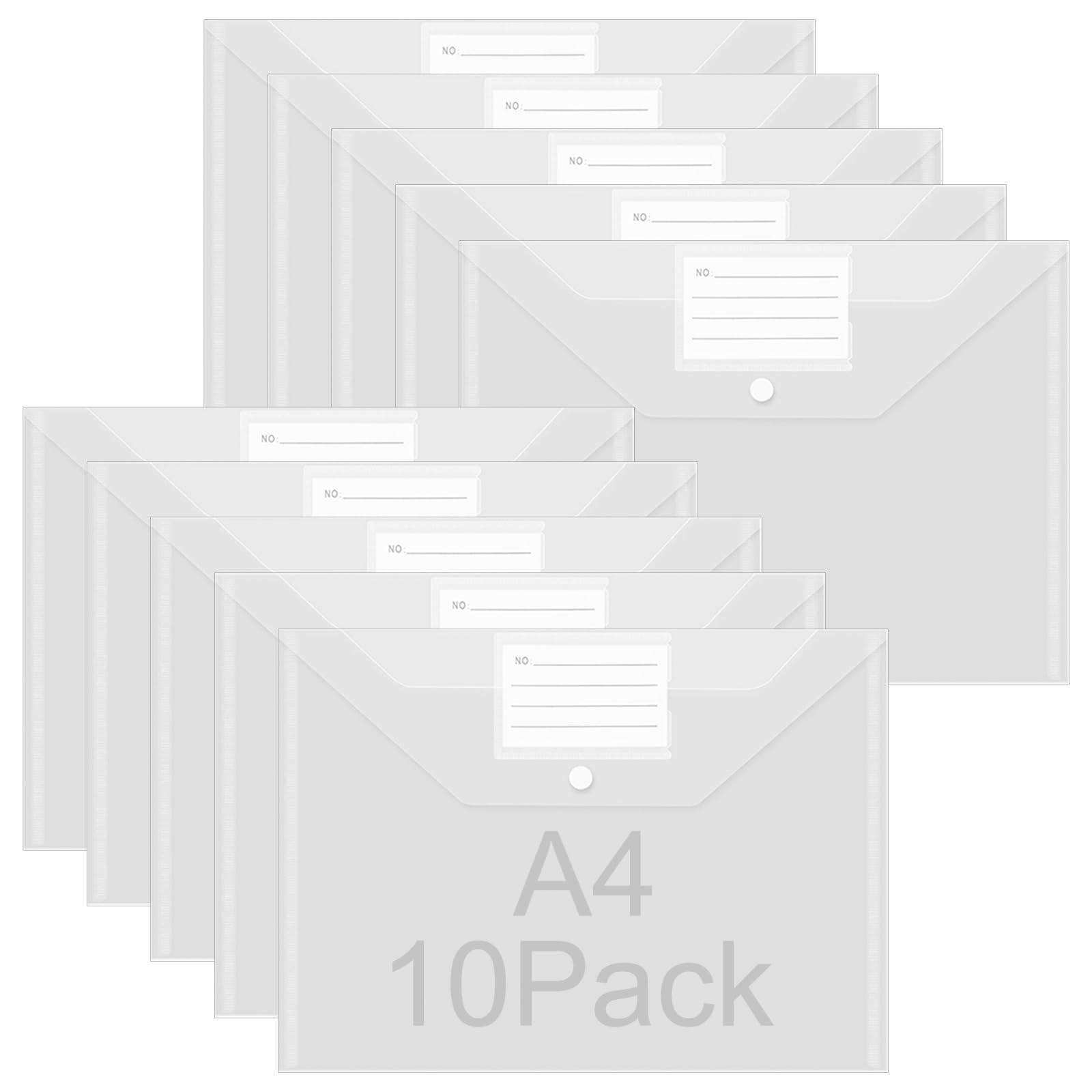HIGA-JKL A4 Plastic Envelopes Wallets,Recycled Popper Wallets (10 Pack)