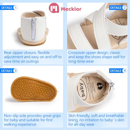 Image of Meckior Baby Toddler Infant Girls PU Leather Soft Open Toe Summer Sandals Flower Princess Flat Shoes