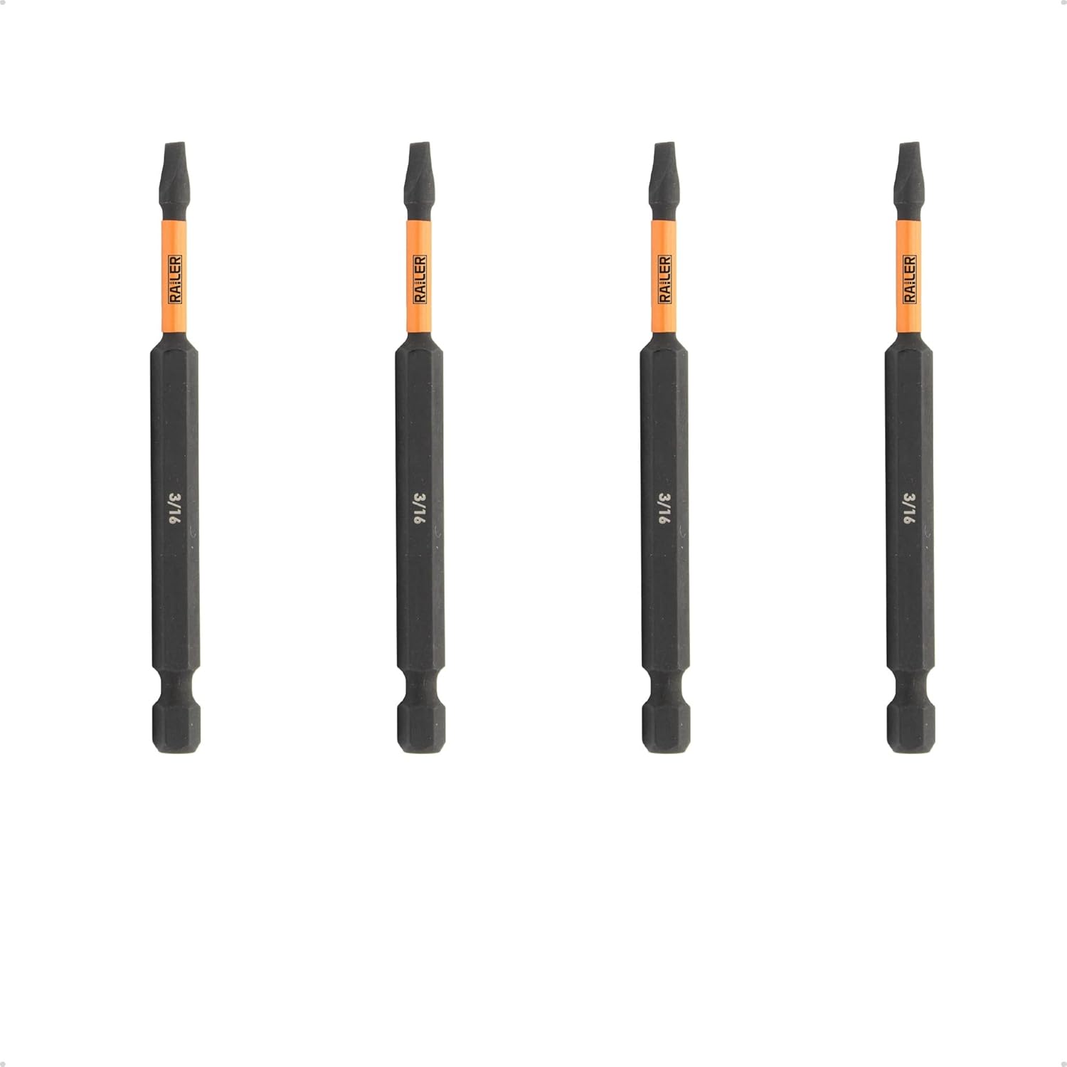 Slotted 1/8" Impact Driver Bit - Railer Impact Grade S2 Steel Slotted 1/8" 1/4" Hex 3.5 Inch Bits. 4-Pack
