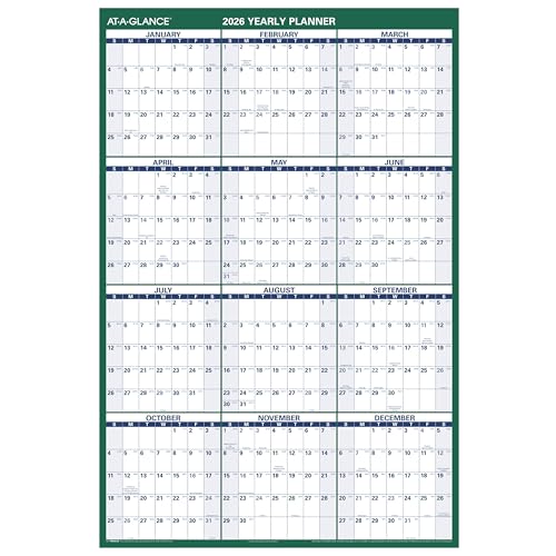 AT-A-GLANCE 2026 Calendrier effaçable, planificateur mural 32" x 48"