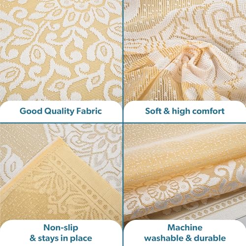 Image of Kuber Industries (Set of 4) Stylish & Durable Cotton Sofa Covers 2 Seater | Washable Sofa Protector /Mat & Slipcover for Hall, Living Room & Office | Peocock Design - Cream