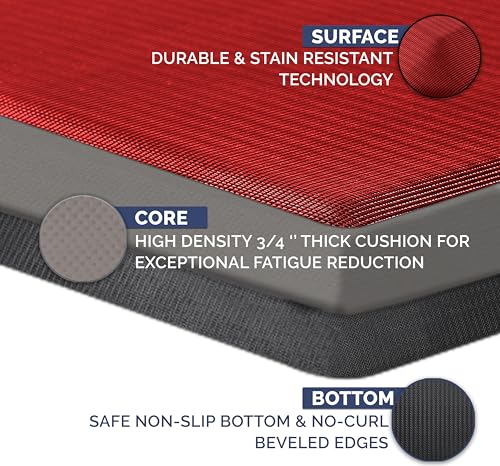 ComfiLife Anti Fatigue Floor Mat – 3/4 Inch Thick Kitchen Mats for Floor, Standing Desk Mat, Kitchen Rug – Comfort at Home, Office – Durable – Stain Resistant – Non-Slip Bottom (20" x 39", Red)