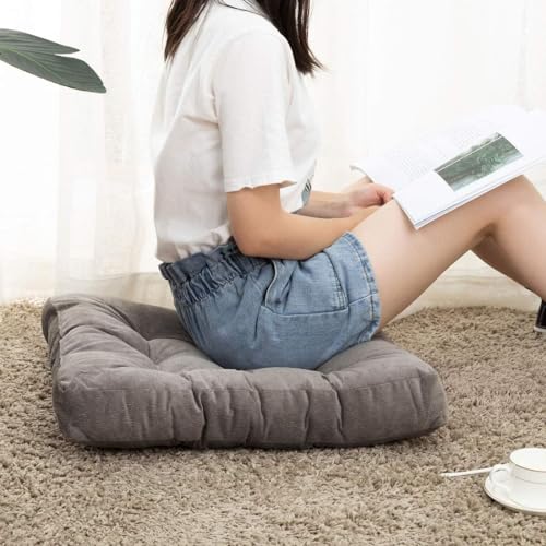 Image of Floor Pillow, Square Meditation Pillow for Seating on Floor Solid Thick Tufted Seat Cushion Meditation Cushion for Yoga Living Room Sofa Balcony Outdoor