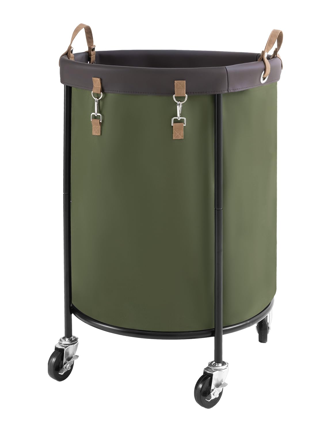 StorageWorks 170L Rolling Laundry Basket, Clothes Hamper with Wheels, Round Clothing Cart with Steel Frame and Removable Bag, 4 Casters and 2 Brakes, Green, 1-Pack