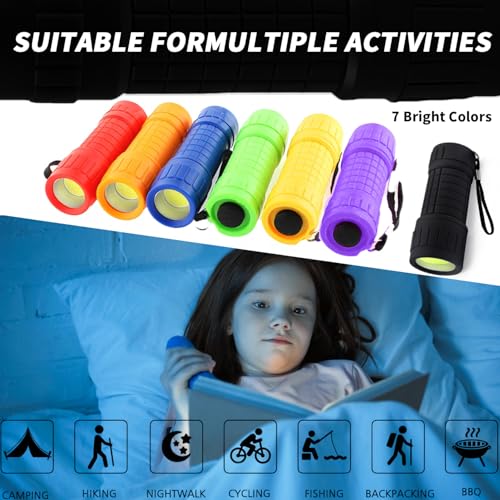 AXVRAV 8 Stück Mini LED Taschenlampe Kinder, kleine LED Taschenlampe Handlampe mit Lanyard und 42AAA Batterien, Silikonbeschichtung Handlampe für Camping Outdoor Wandern Kindergeburtstag Geschenke