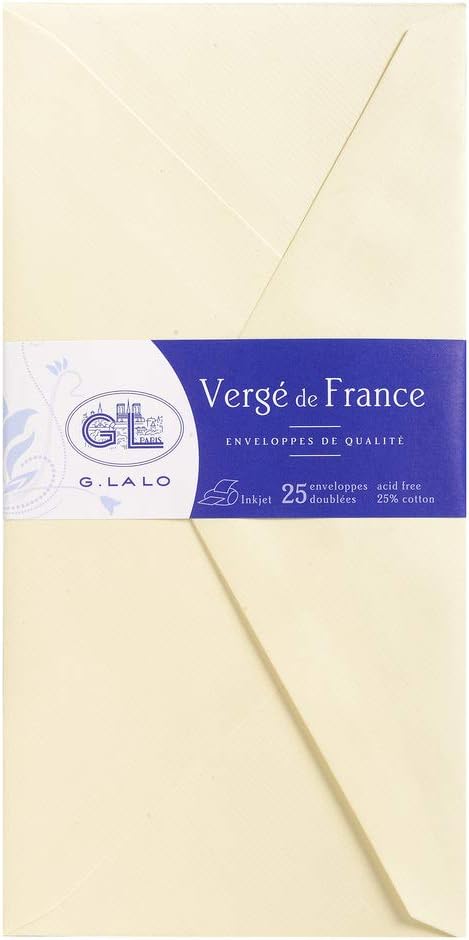 G. Lalo Verge De France Envelopes, 110 x 220 mm - Ivory, Pack of 25