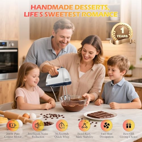 WADODO Electric Hand Mixer, 7-Speeds Small Handheld Mixer with 304 Stainless Steel Beaters, Dough Hooks & Whisk Attachment, Portable Food KitchenMixer for Baking Cake Cookies Cream, Light White - Image 3