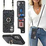 Lipvina Funda para Samsung Galaxy A15 5G con tarjetero y correa para mujer, cordón cruzado, soporte de anillo, cierre a presión, bonitas fundas tipo cartera para teléfono de 6.5 pulgadas (leopardo