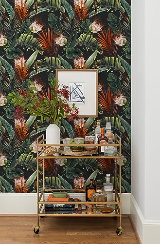 HAOKHOME Peel and Stick Wallpaper Jungle Floral Removable Wall Paper Black/Green/Red Vinyl Stick on Wall Mural Contact Paper 17.7in x 9.8ft - Thumbnail 4