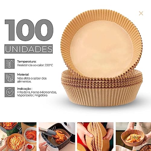 Kit com 100 Unidades Forro de papel para fritadeira AirFryer Descartável, Antiaderente, Assar, Frigi