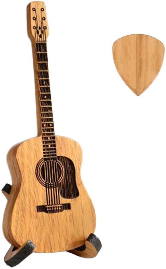 CrazyviewWooden Guitar Pick Box with Stand, Mini Guitar Shaped Pick Holder, Wooden Guitar Pick Case, Wooden Guitar Pick Holder, Guitar Box Gift for Guitar Player