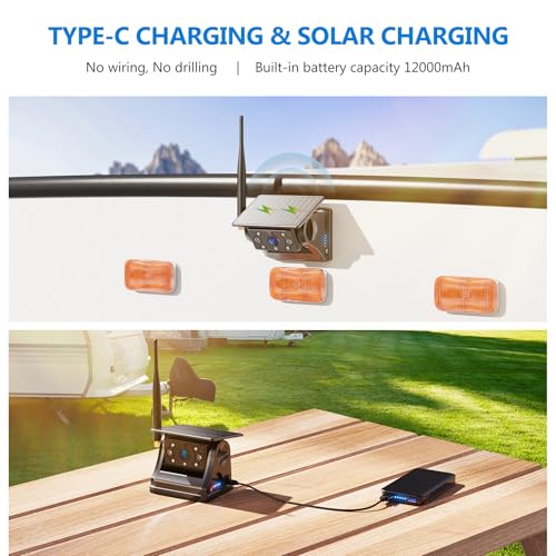 Image of 2 Magnetic Solar Wireless Backup Cameras 7 inch Touchscreen IPS Monitor