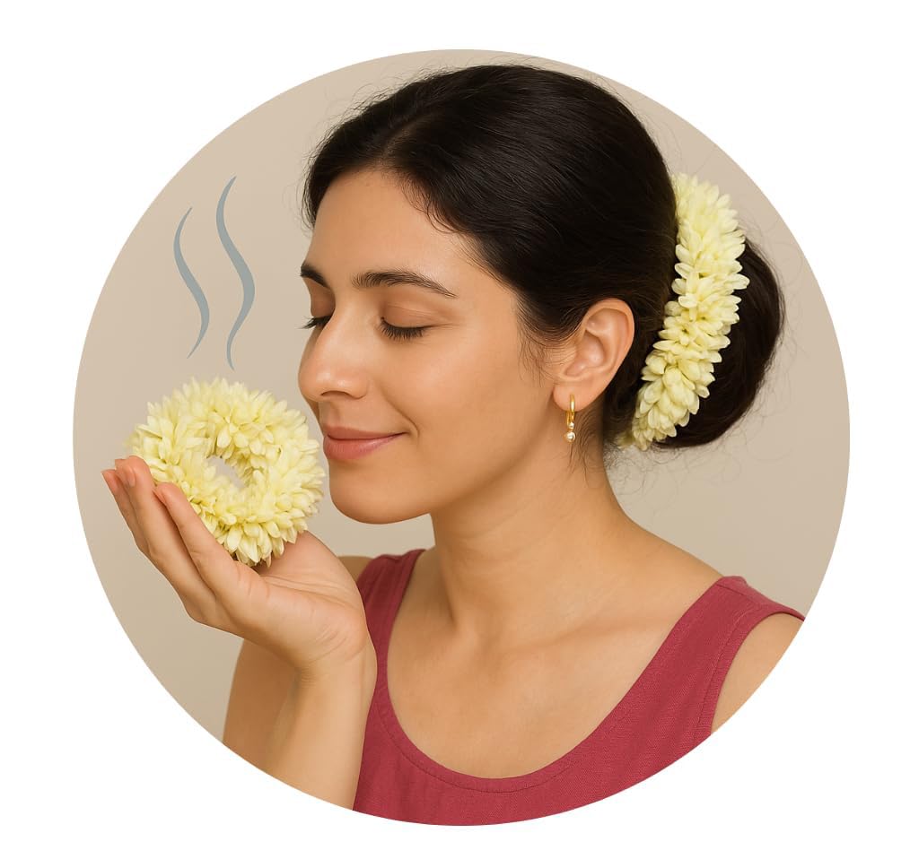 Eternals Artificial Mogra Gajra for Hair Bun & Braids | Scented Jasmine Flower Hair Accessory | Reusable Traditional Bridal Gajra for Women & Girls