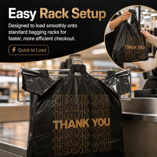 Image of YoYoRain 1000 Count Black Thank You T-Shirt Bags, 11 x 6 x 21 in