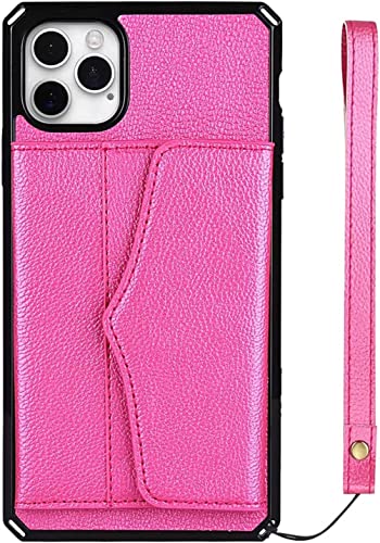 Étui portefeuille iPhone 12 Pro avec miroir et porte-cartes rose