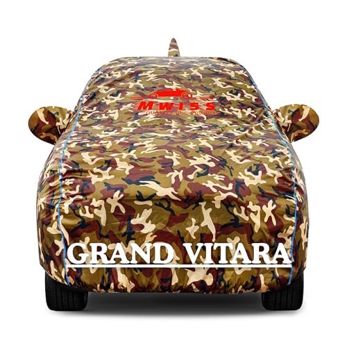 Image of Waterproof Car Cover for Maruti Suzuki Grand Vitara | Dustproof, UV & Scratch Resistant Soft Cotton Lining | Triple Stitched, Mirror Pockets & Elastic Hem | Jungle