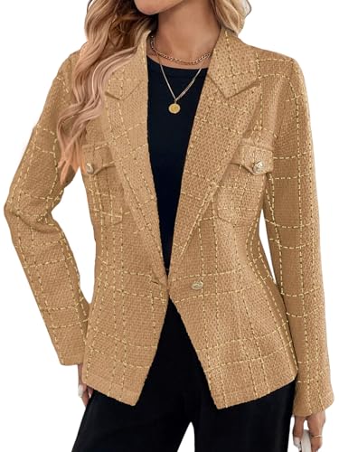 Mina Self 2025 Fall Women's Tweed Blazer Plaid - Slim Fully-Lined Fashion Casual Elegant Work Office Suit Jacket with Pockets2