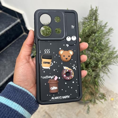 Image of Outlouders Back Cover for Redmi Note 13 5G | Cute Fun Cartoon 3D Bear Silicone | Full Body Protection Bumper Case (Black)