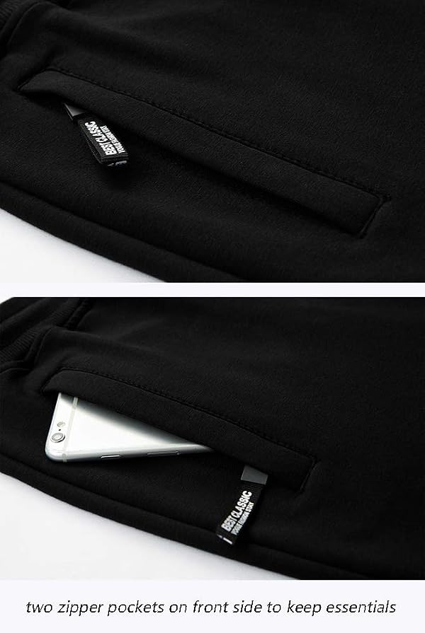 YSENTO Men's Cotton Casual 3/4 Jogger Running Capri Pants Below Knee Gym Workout Shorts Zipper Pockets Black 30 by YSENTO - Used condition - US$18.04